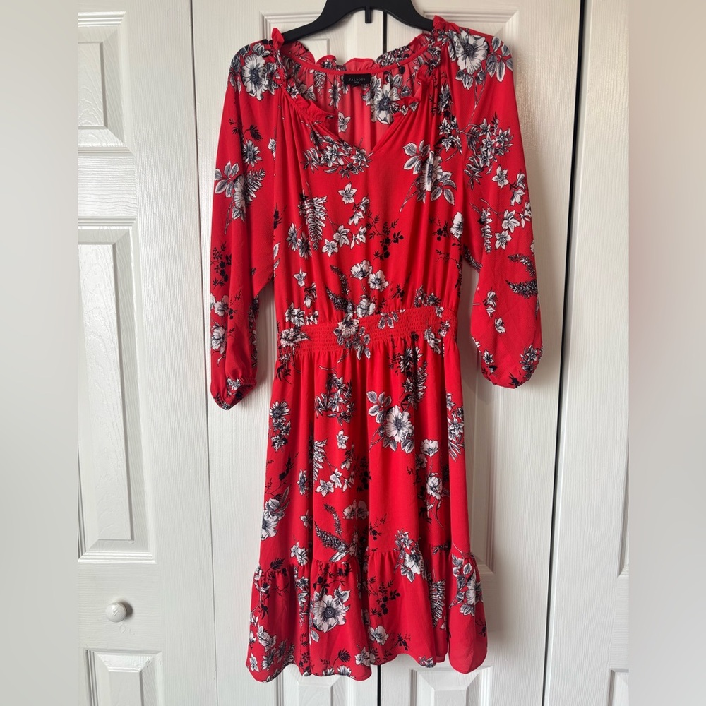 Talbots Red Floral Dress, Petite Medium